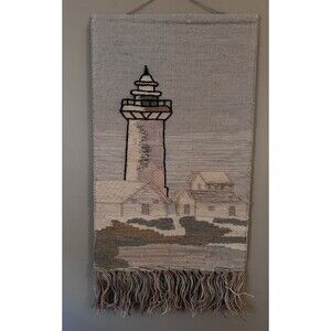 Woven Jute Lighthouse Wall Hanging From India 47”x24” Fringe